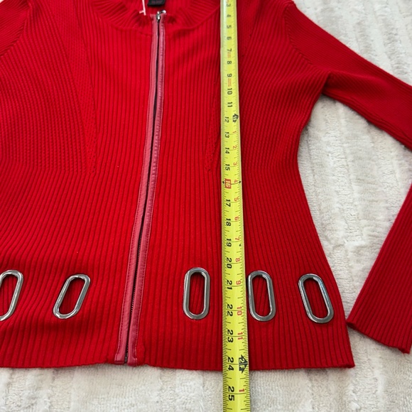 Alberto Makali Red Ribbed Full Zip Sweater Size Large - Picture 3 of 6